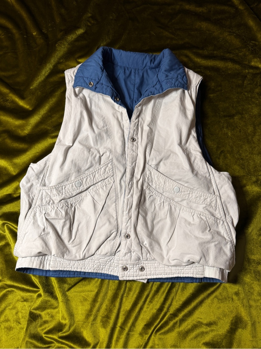 Reversible Vintage Blue And Cream Puffer Vest